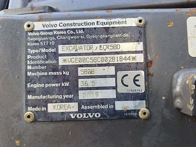 Volvo ECR 58 D rups graafmachine tracked excavator bagge