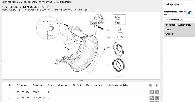 Claas 12x24" 8-Loch Ringverstellfelge